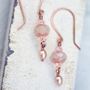Pink Pearl Copper Earrings New! Handmade